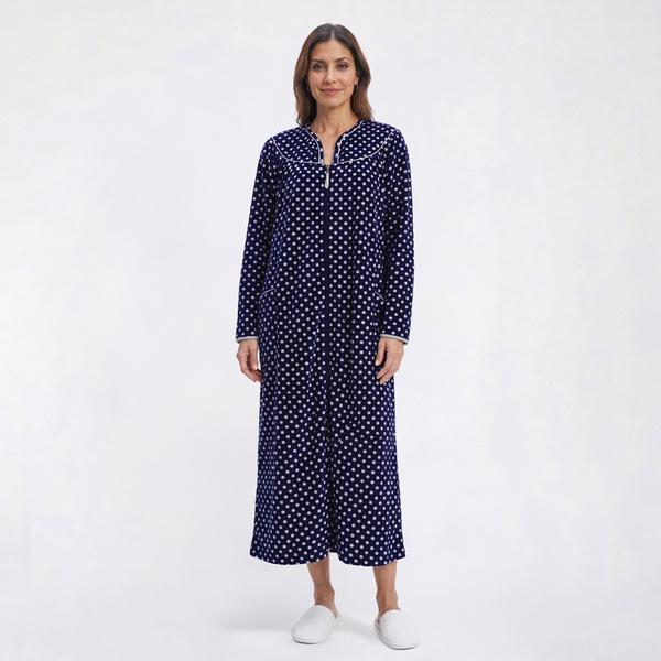 Plus Size Loungees Long Sleeve Dots Fleece Duster